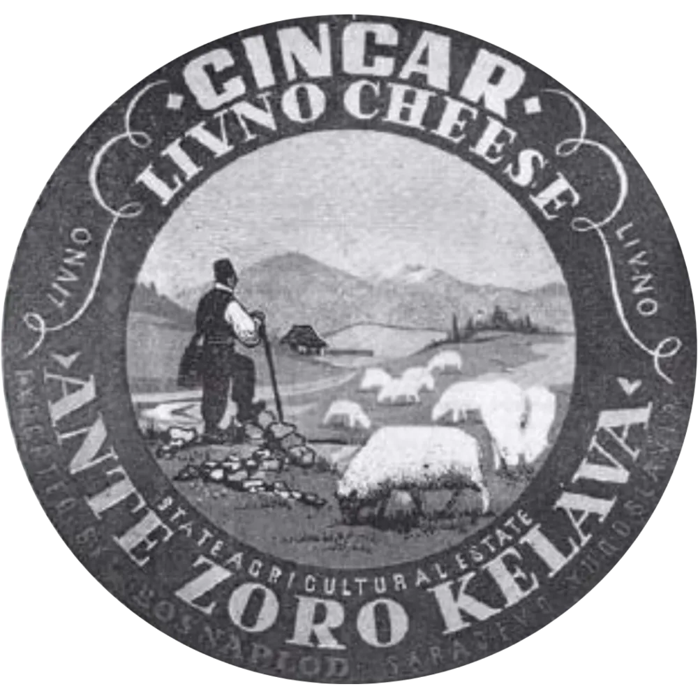 Vintage Cincar Livno Cheese label with shepherd illustration